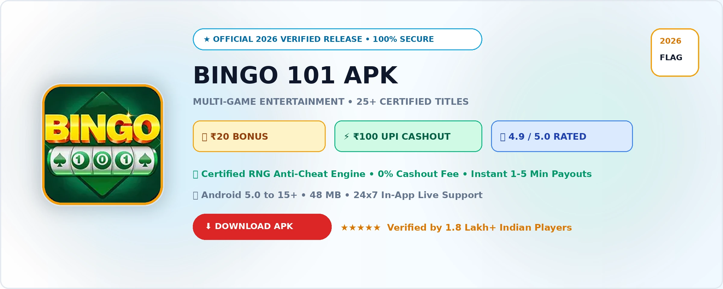Bingo 101 Official 2026 Game Banner