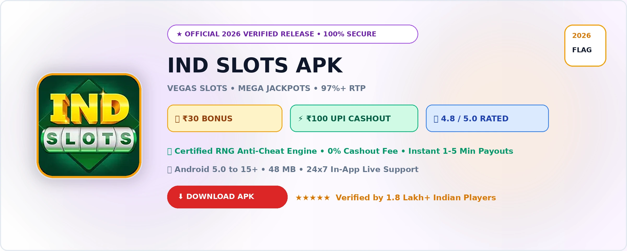 IND Slots Official 2026 Game Banner